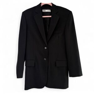 Zara France Blazer w/ Shoulder Pads, Black, Size S